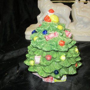 VTG 90'S PORCELAIN SPODELIKE CHRISTMAS TREE SUGAR BOWL OR CANDY BOWL